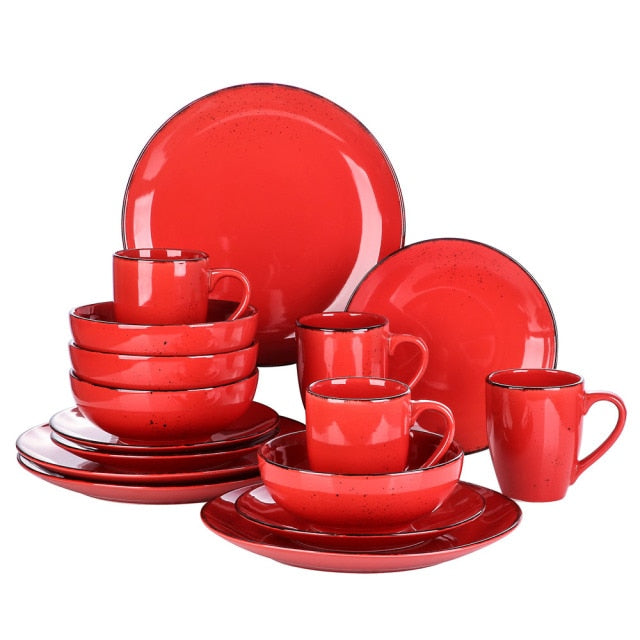 Vancasso Navia Red 16/32/48-Piece Ceramic Stoneware Dinner Plates Set with Dinner Plate,Dessert Plate,800ml Bowl,380ml Mug Set