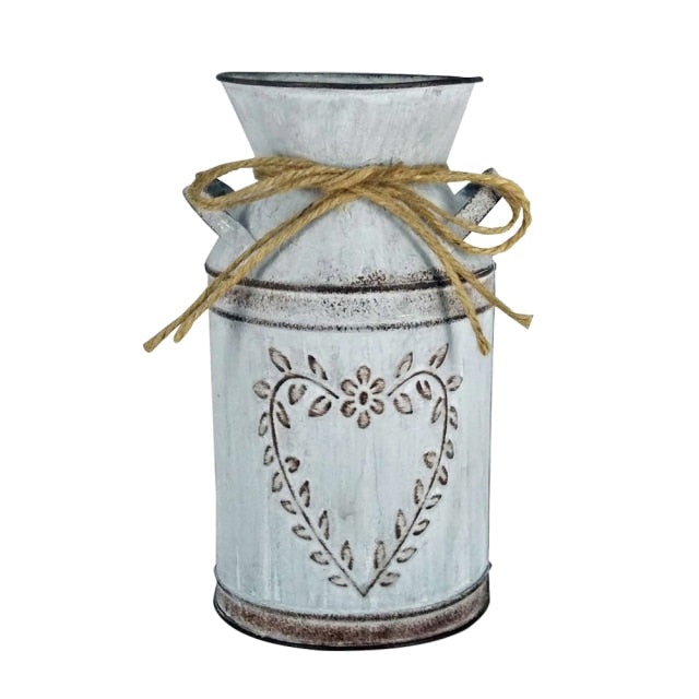 Vintage Garden Metal Flower Vases Home Wedding Artificial Flowers Bucket Barrel Holder Shabby Chic Country Style Jug Can Craft