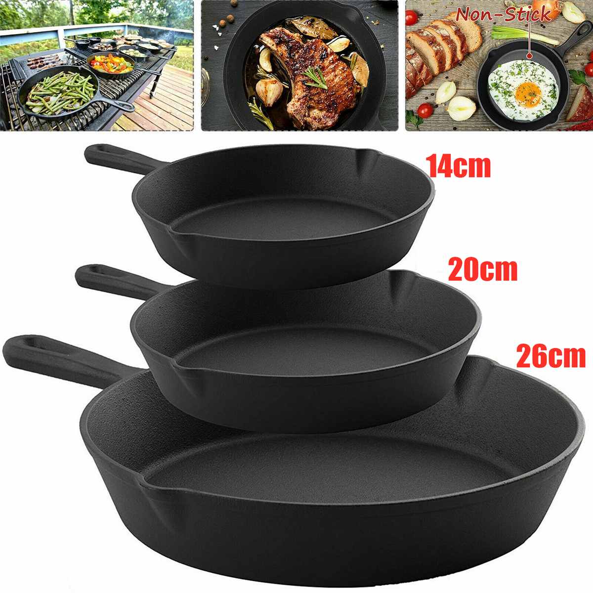 5 Sizes Cast Iron Frying Pan Mini Egg Frying Pan Pot Outdoor Camping Gas  Stove Cookware BBQ Household Kitchen Cooking Tools