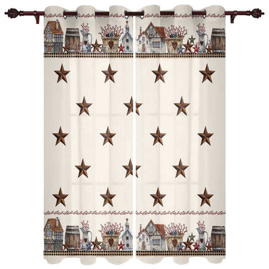 American Country Country Star Farm Window Curtains Kitchen Bedroom Drapes Home Decor Luxury Curtains for Living Room