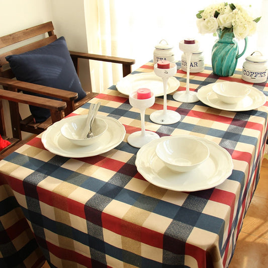 Tablecloths Red Blue Plaid Cotton Linen Table Cloth Table Runner Cushion Cover