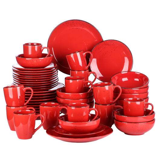 Vancasso Navia Red 16/32/48-Piece Ceramic Stoneware Dinner Plates Set with Dinner Plate,Dessert Plate,800ml Bowl,380ml Mug Set
