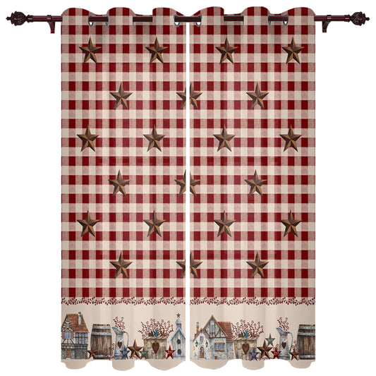 Country Star Berry Retro Red Plaid Curtains for Living Room Luxury Window Curtain Bedroom Kitchen Curtains Drapes