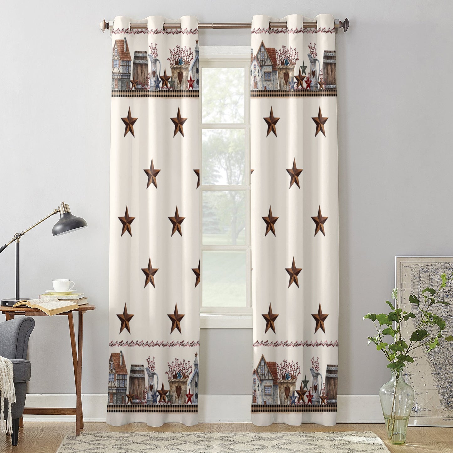 American Country Country Star Farm Window Curtains Kitchen Bedroom Drapes Home Decor Luxury Curtains for Living Room