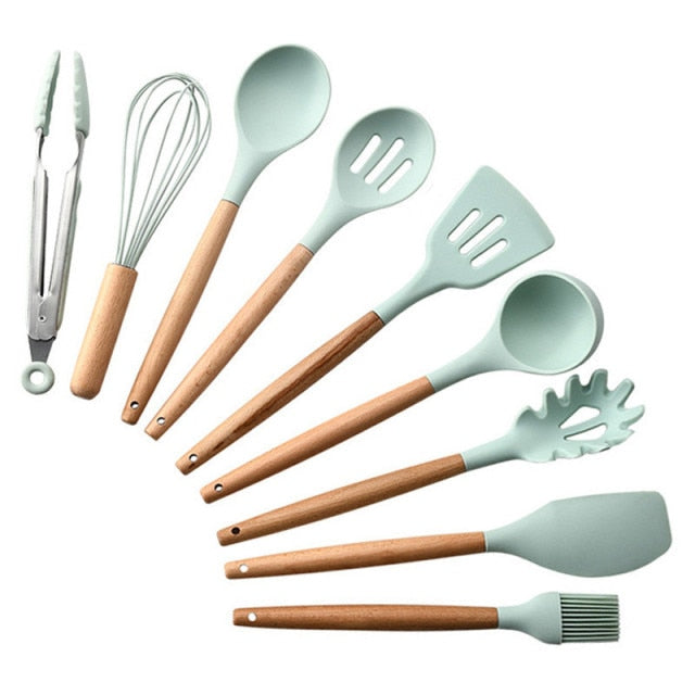9/10/12PCS Silicone Kitchenware Non-stick Cookware Cooking Tool Spoon  Spatula Ladle Egg Beaters Shovel Soup Kitchen Utensils Set