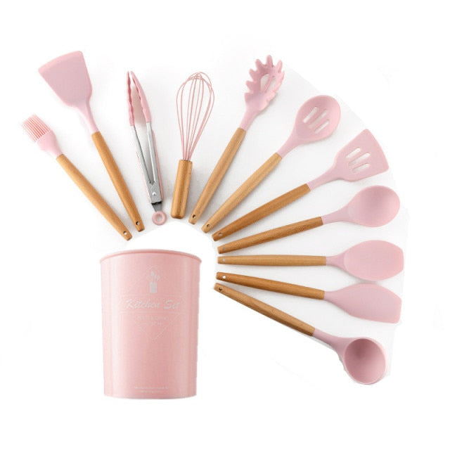9/11/12Pcs Silicone Cooking Utensils Set Non-stick Spatula Shovel Wood –  Country Kitchen Collection